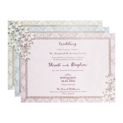 Silver Floral Padded Wedding Card-KSI64030