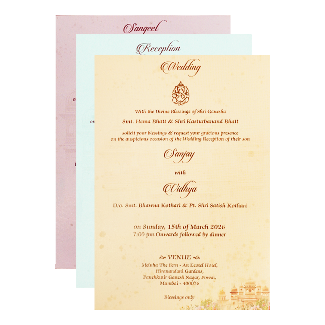 Cream Palace Floral Padded Wedding Card-KSH73080