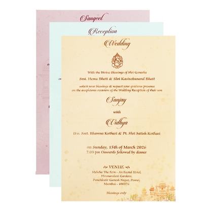 Cream Palace Floral Padded Wedding Card-KSH73080