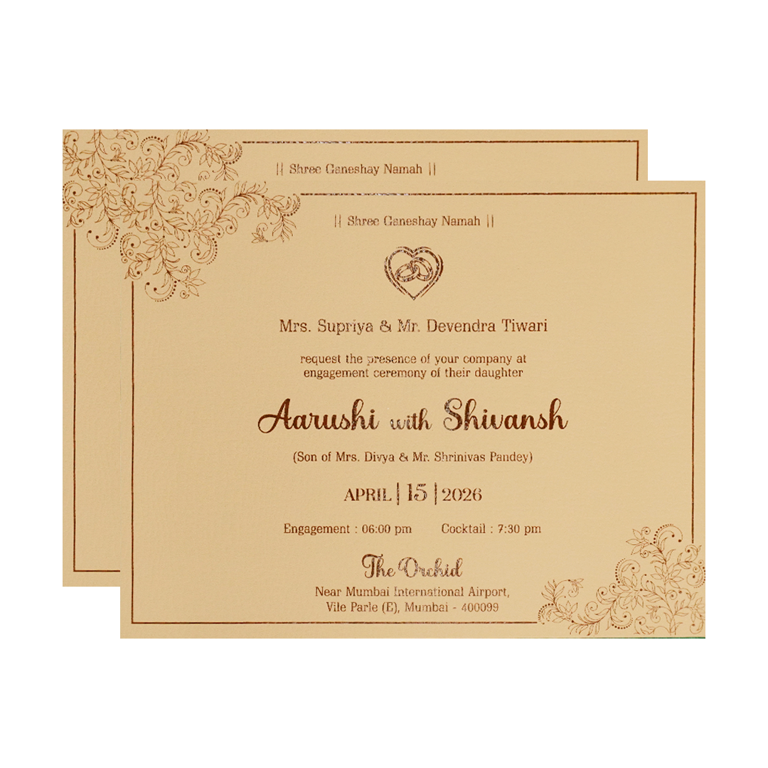 Sandal Gold Floral Padded Wedding Card-KSI64090