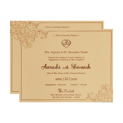 Sandal Gold Floral Padded Wedding Card-KSI64090