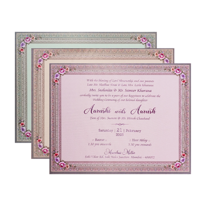 Grey Baroque Floral Padded Wedding Card-ksi63970