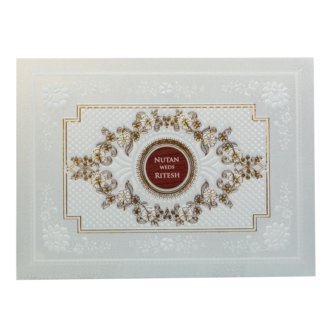 White Floral Embossed Medallion Wedding Card - KRE28610