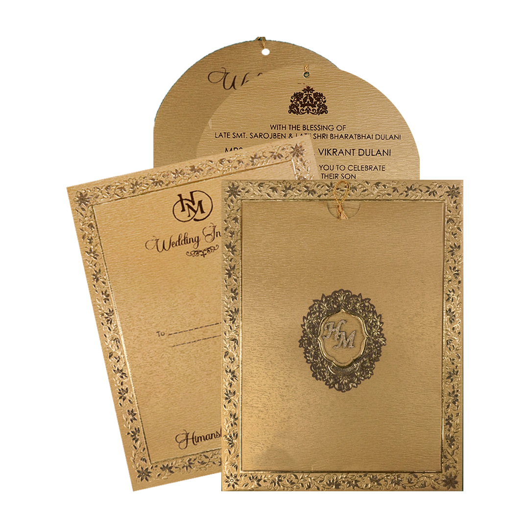 Gold Floral Border Padded Wedding Card-KSI64530