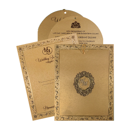 Gold Floral Border Padded Wedding Card-KSI64530