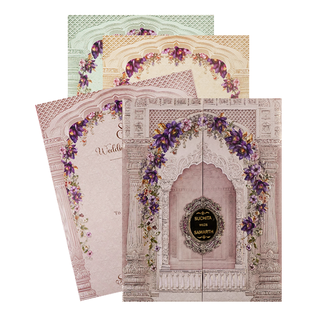 Lavender Floral Arch Padded Wedding Card-KSI64070