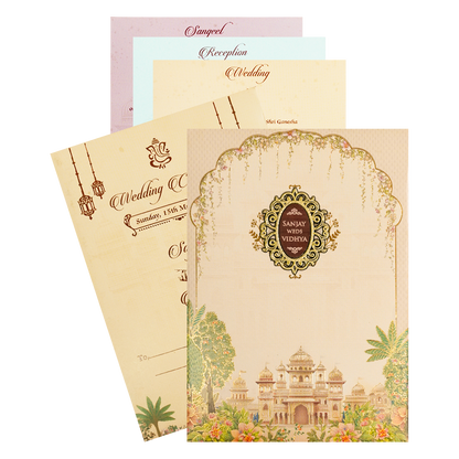 Cream Palace Floral Padded Wedding Card-KSH73080