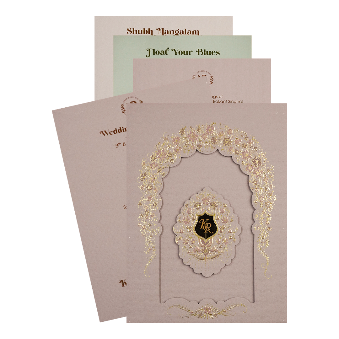 Lavender Gold Arch Floral Padded Wedding Card-KSI64490