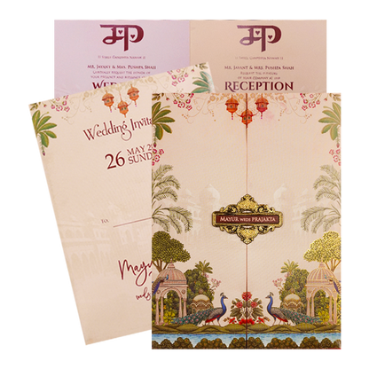 Pink Peacock Garden Wedding Card-KSH73060