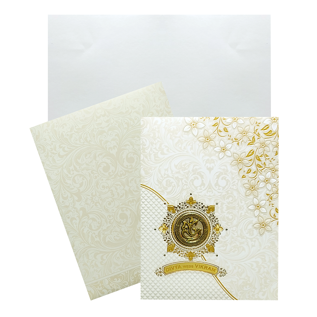 White Floral Design With Nameplate Invitation Card-KNKC4801