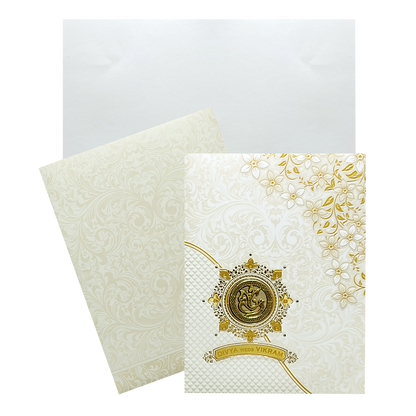 White Floral Design With Nameplate Invitation Card-KNKC4801