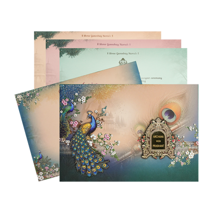 Cream Peacock Padded Wedding Card-KSI64180
