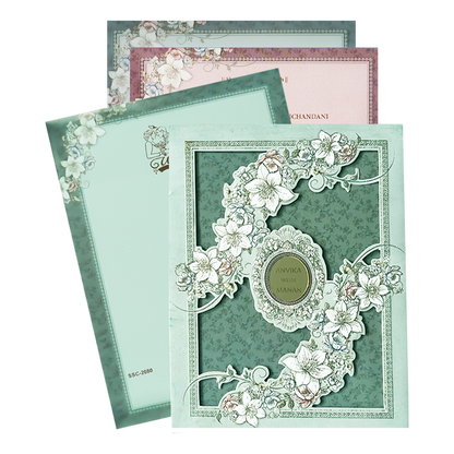 Blue Floral Padded Wedding Card-KSSC2080