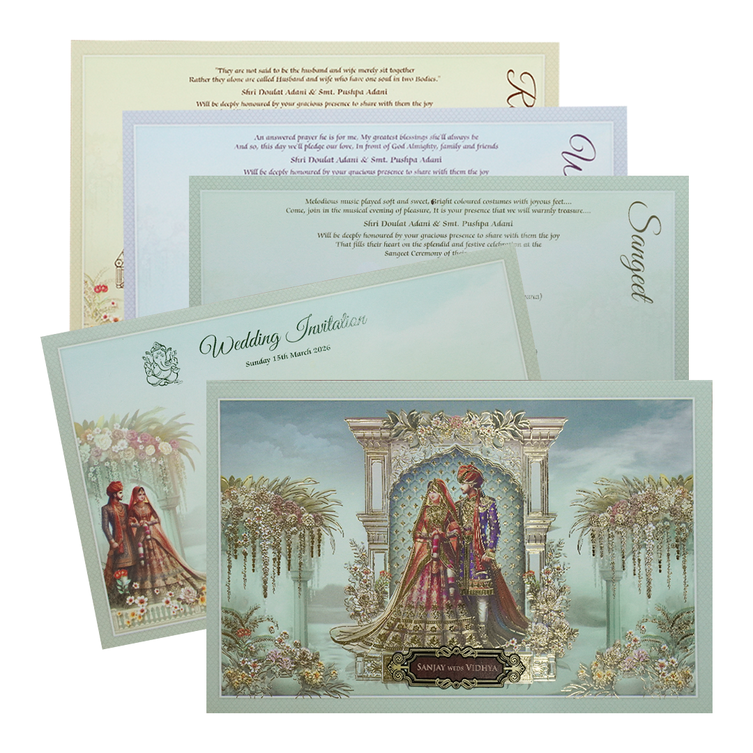 Green Royal Couple Floral Padded Wedding Card-KSH72030