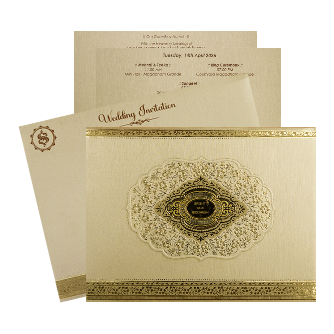Gold Oval Monogram Padded Wedding Card-KSI64320
