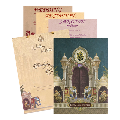 Royal Palace Ganesha Padded Wedding Card-KSH72250