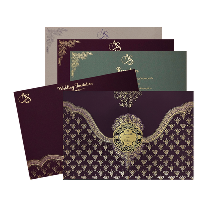 Purple Gold Floral Padded Wedding Card-KSI64360