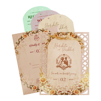 Cream Floral Laser Cut Wedding Card-KSH72910