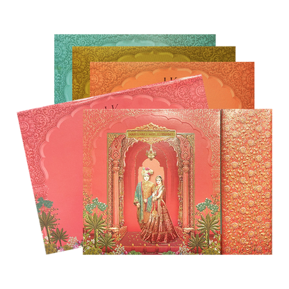 Peach Arch Bride Groom Padded Wedding Card-KSI64140