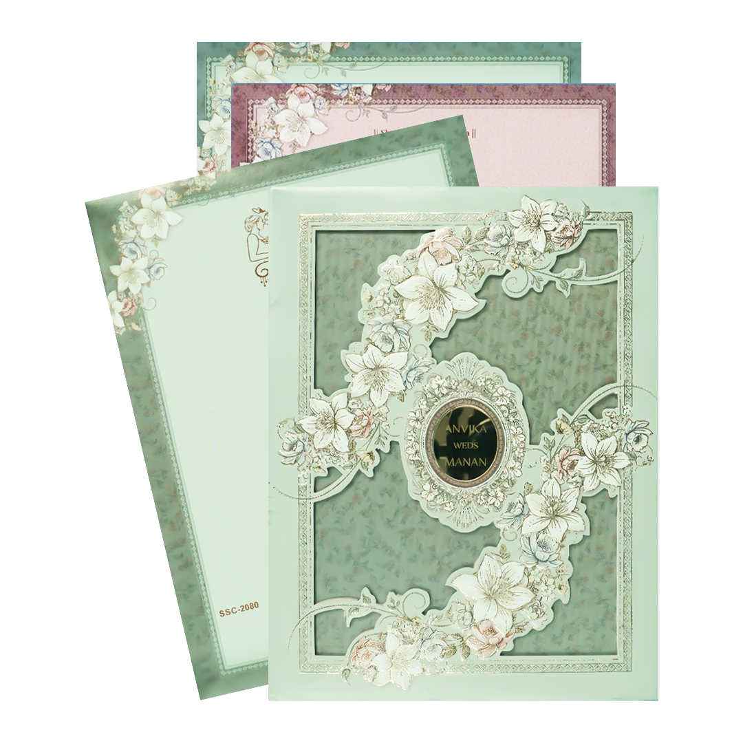 Blue Floral Padded Wedding Card-KSSC2080