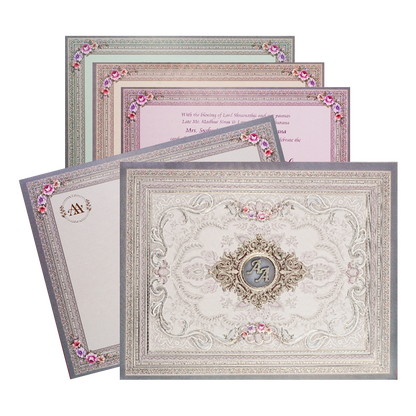 Grey Baroque Floral Padded Wedding Card-ksi63970
