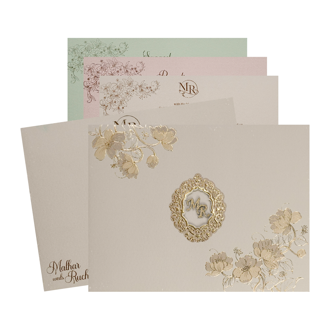 Grey Floral Padded Wedding Card-KSI64510