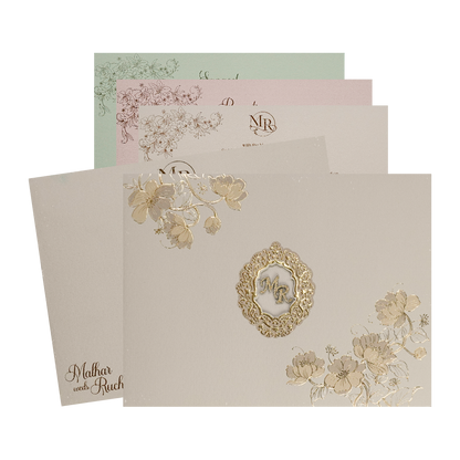 Grey Floral Padded Wedding Card-KSI64510