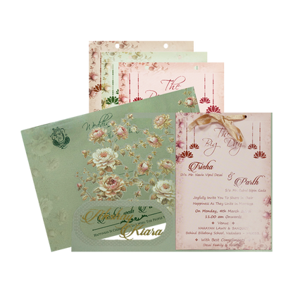 Check out Green Floral Cutwork Wedding Card at best price. ?WhatsApp Support ?Express Delivery