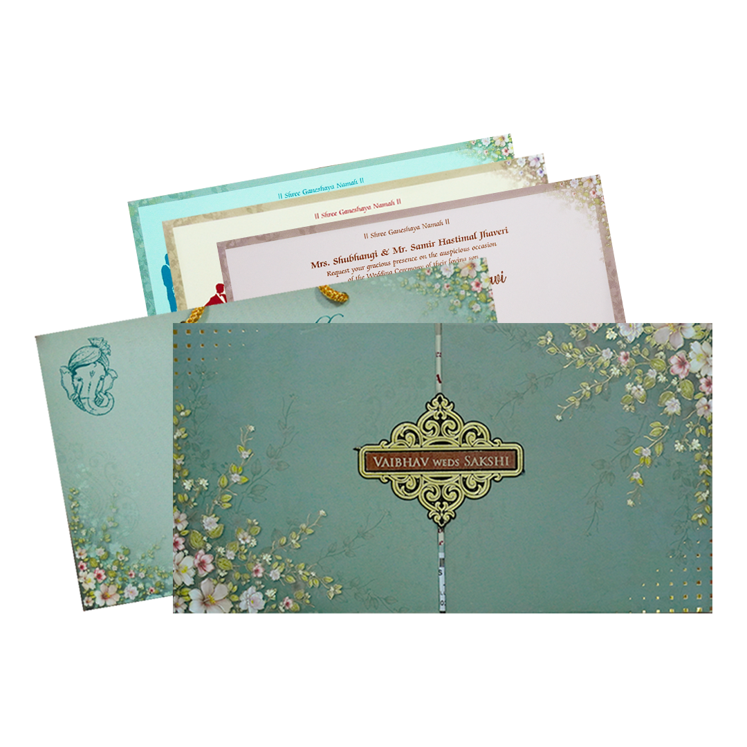 Green Floral Padded Wedding Card-KSH72290