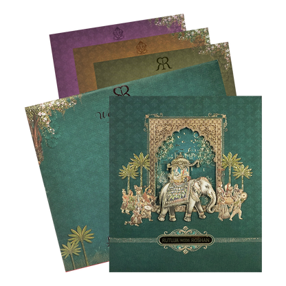 Green Royal Procession Padded Wedding Card-KSI64000