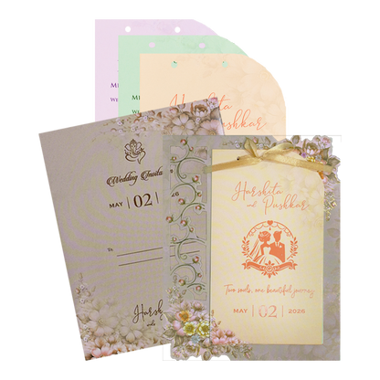 Check out Grey Floral Bow Laser Cut Wedding Card at best price. ?WhatsApp Support ?Express Delivery
