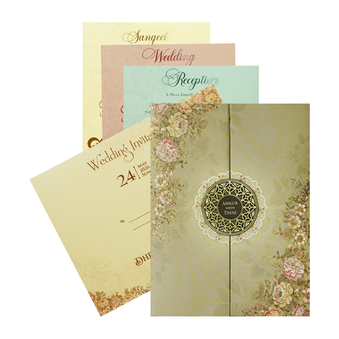 Green Floral Padded Wedding Card-KSH72510