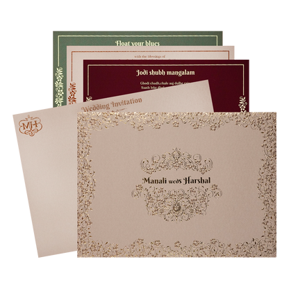 Grey Gold Floral Padded Wedding Card-KSI64310