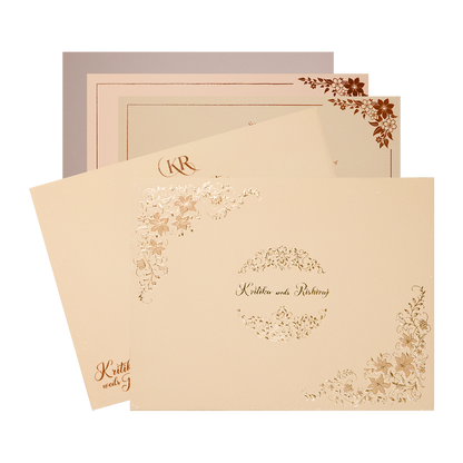 Cream Gold Floral Padded Wedding Card-KSI64540