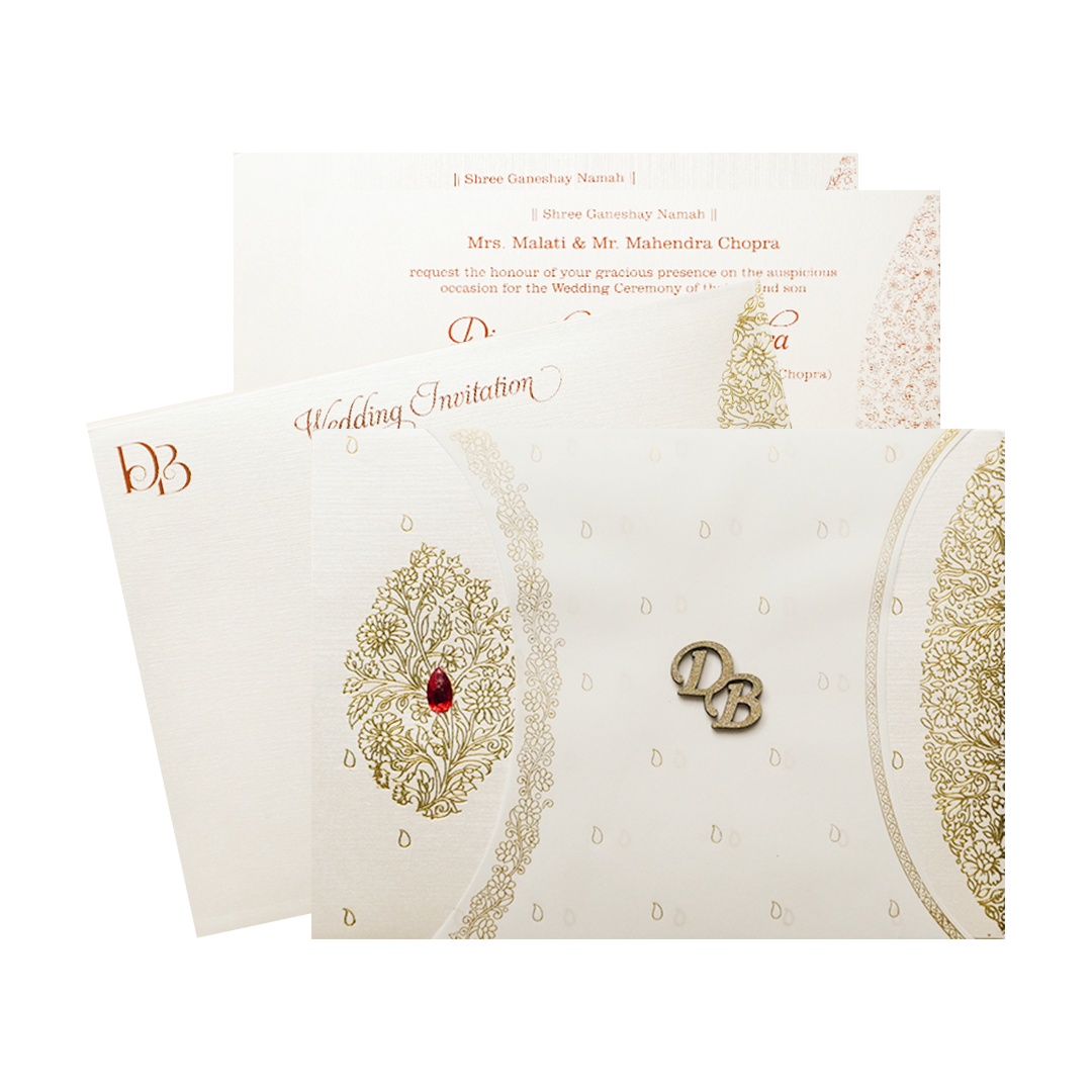 White Gold Tree Minimal Padded Wedding Card-KSI64460