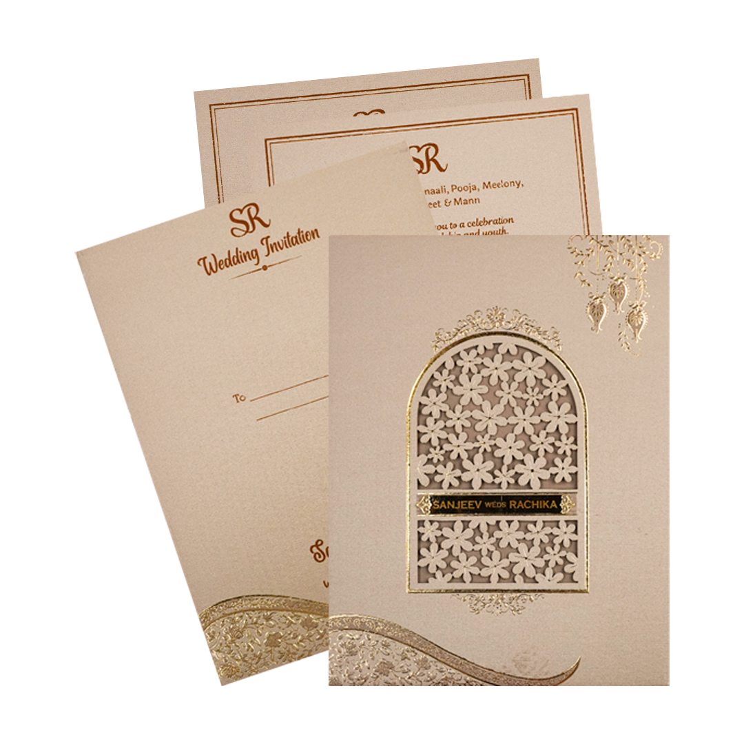 Grey Floral Padded Wedding Card-KSI64410