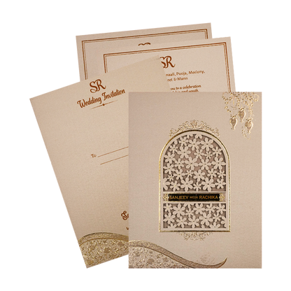 Grey Floral Padded Wedding Card-KSI64410