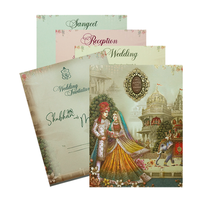 Palace Procession Padded Wedding Card-KSH73160