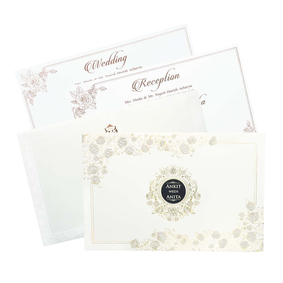 White Grey Floral Padded Wedding Card-KSH73510