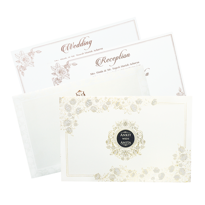 White Grey Floral Padded Wedding Card-KSH73510