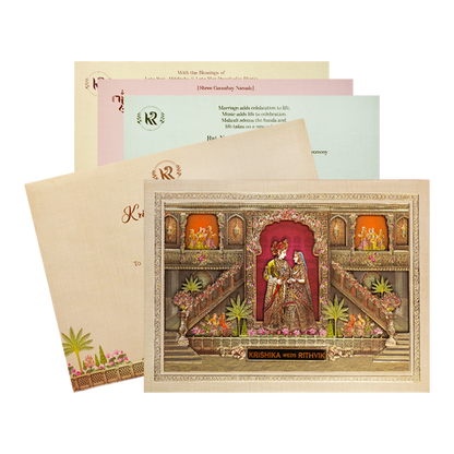 Cream Palace Theme Padded Wedding Card-KSI64010