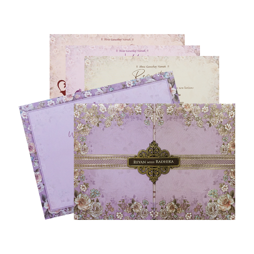Purple Floral Padded Wedding Card-KSH72930
