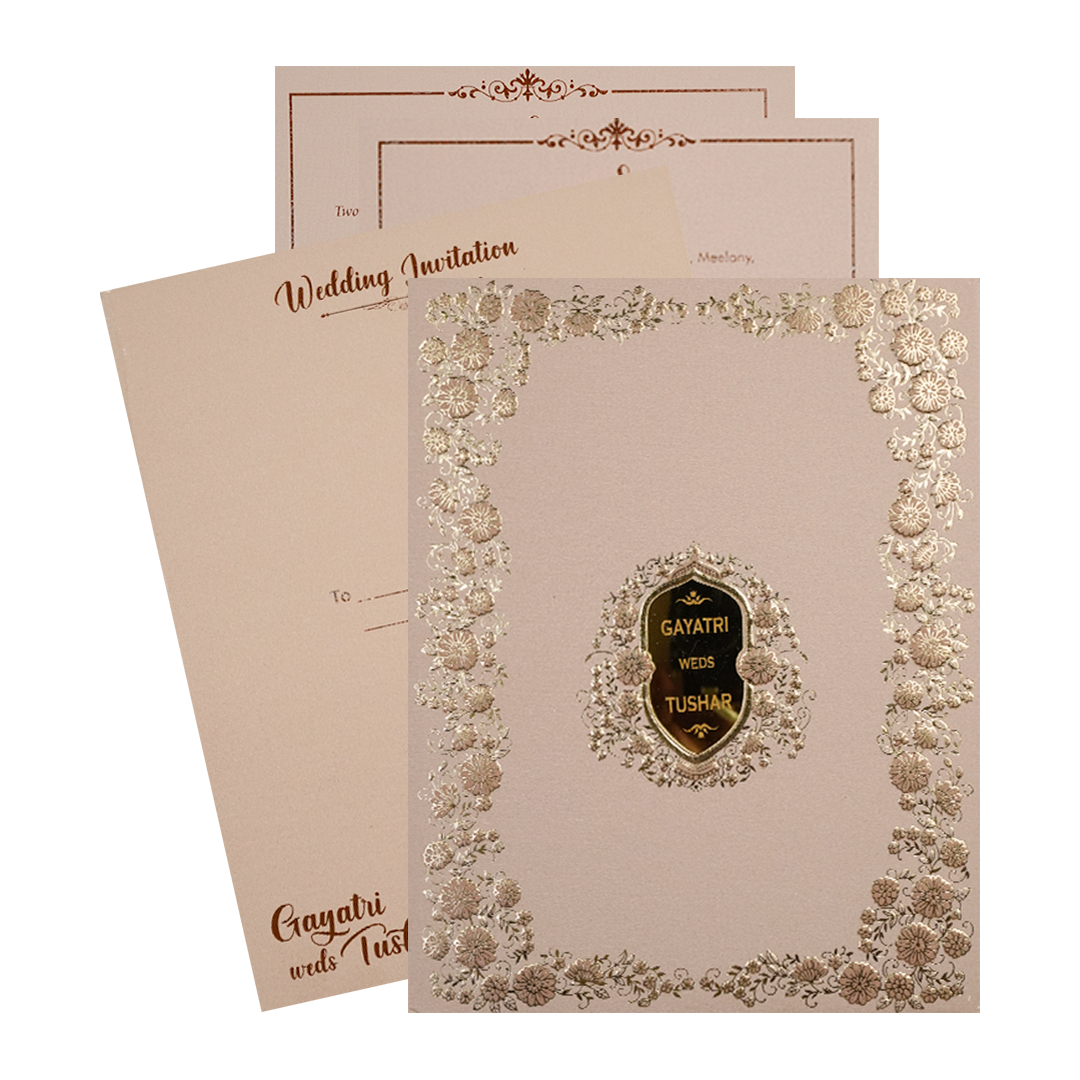 Cream Gold Floral Embossed Wedding Card-KSI64040