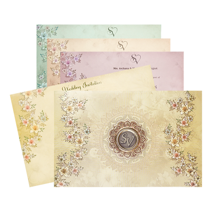 Beige Floral Padded Wedding Card-KSI64050