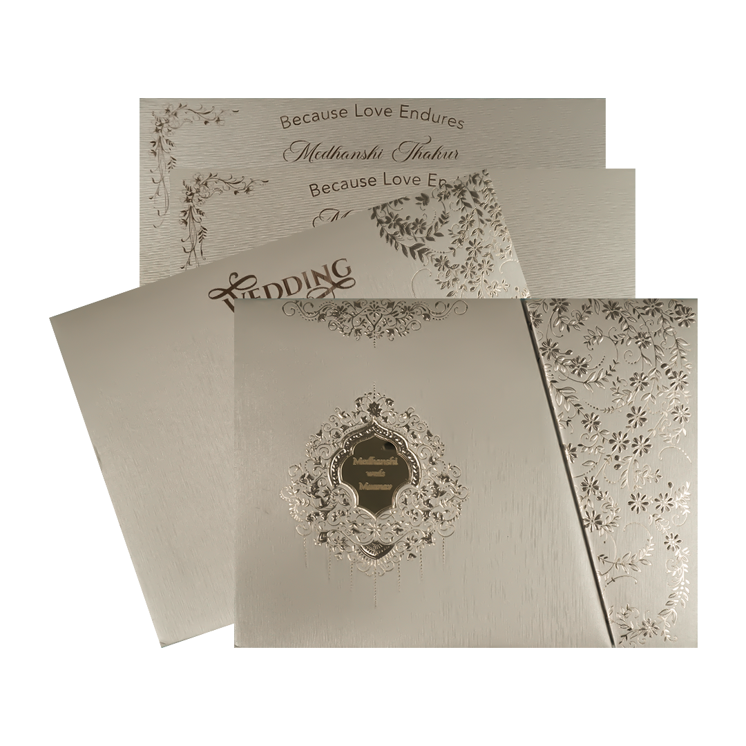 Grey Gold Padded Wedding Card-KSSC2110