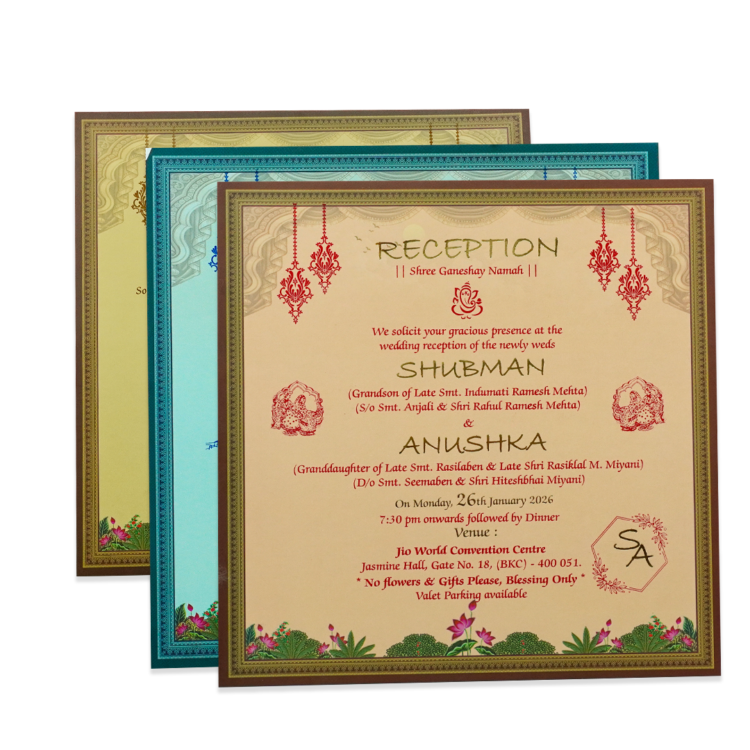 Royal Maroon Floral Padded Wedding Card - KRB08870