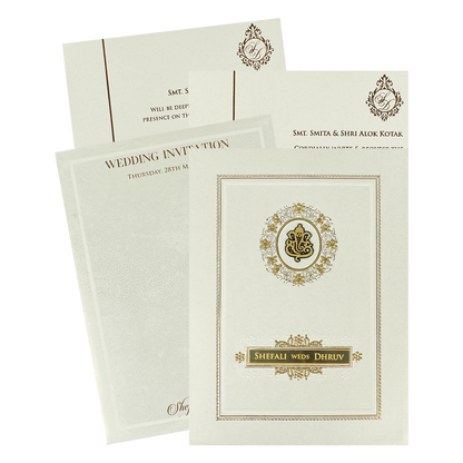 White Ganesha Floral Padded Wedding card-KRE28210