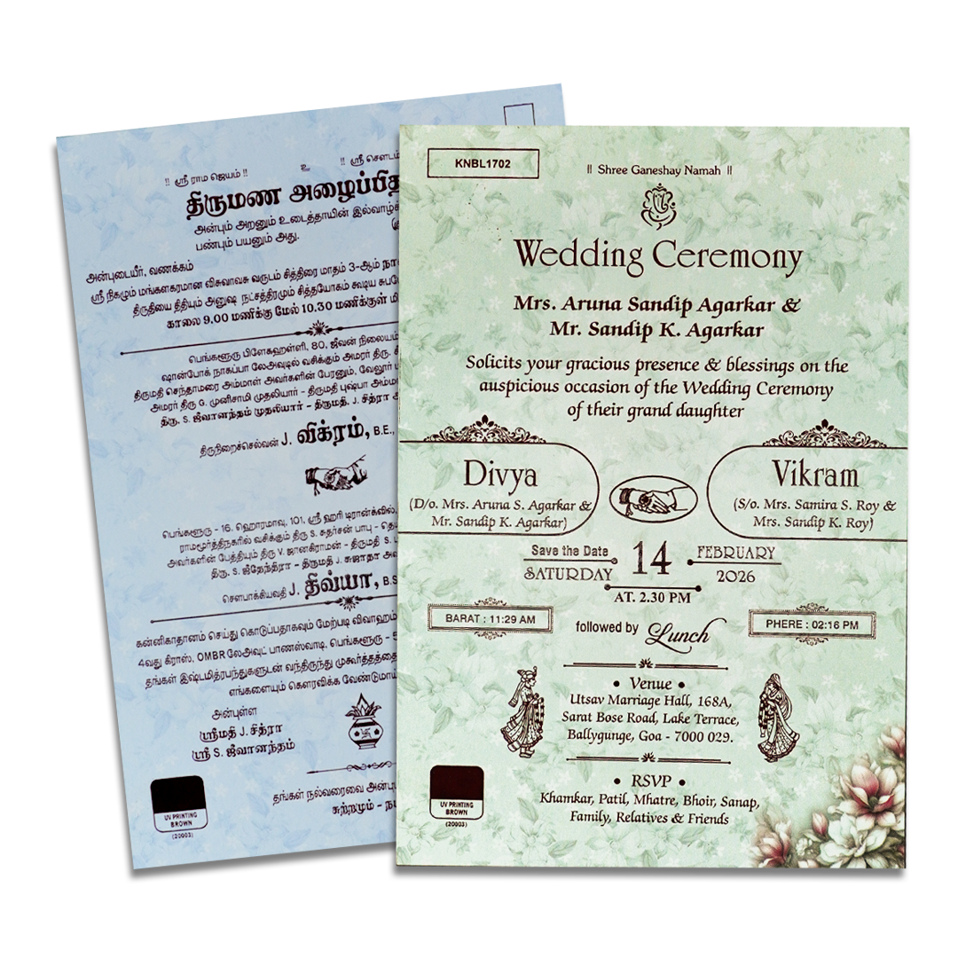 Blue Floral Wedding Card-KNBL1702M