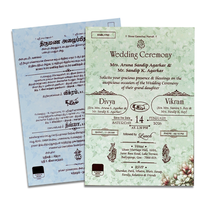 Blue Floral Wedding Card-KNBL1702M