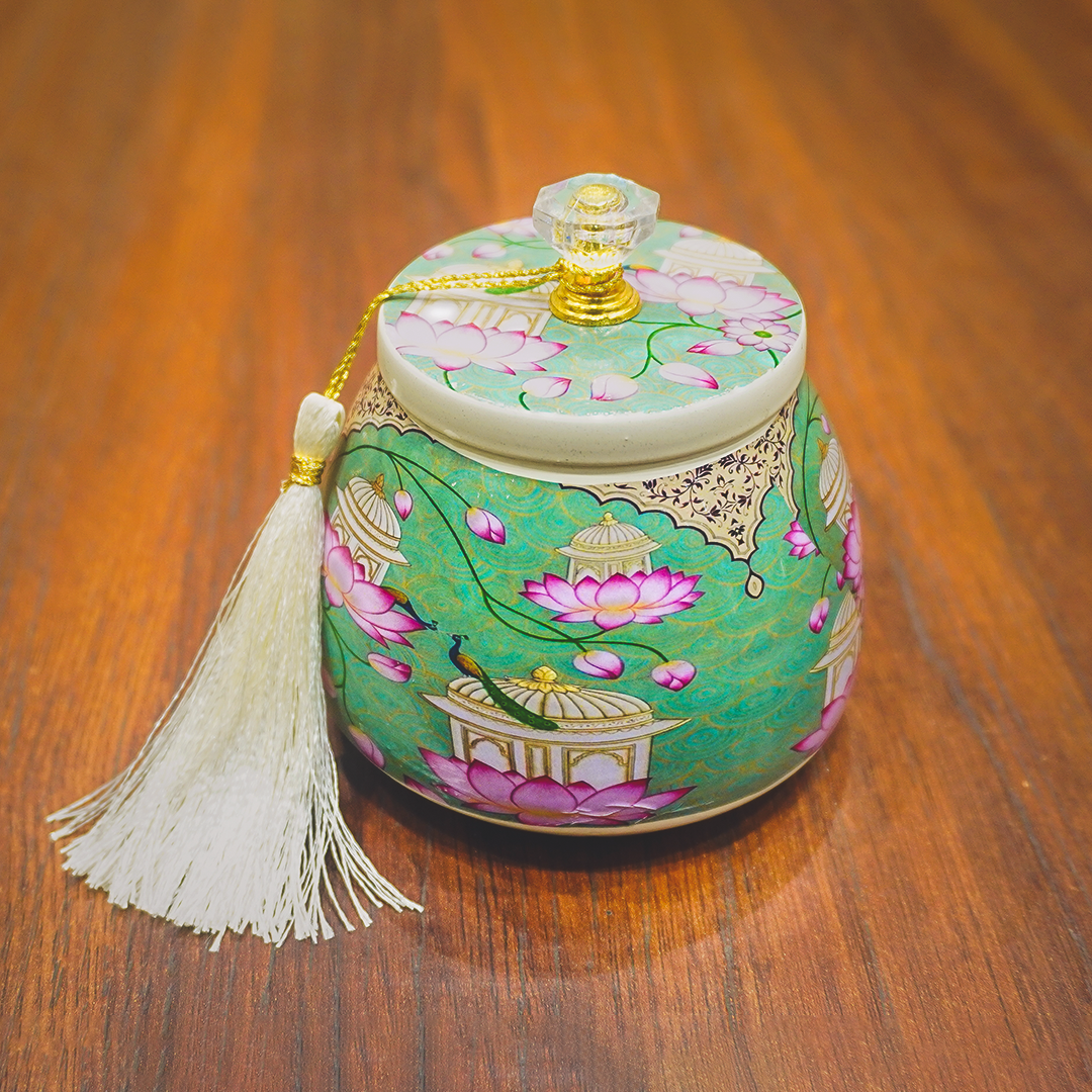 Check out Green Lotus Garden Tassel Jar at best price. ?WhatsApp Support ?Express Delivery